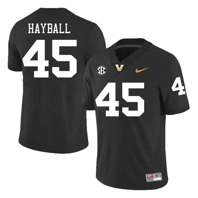 Matthew Hayball Jersey,Vanderbilt Commodores #45 Matthew Hayball Football Jersey,Uniforms-Black